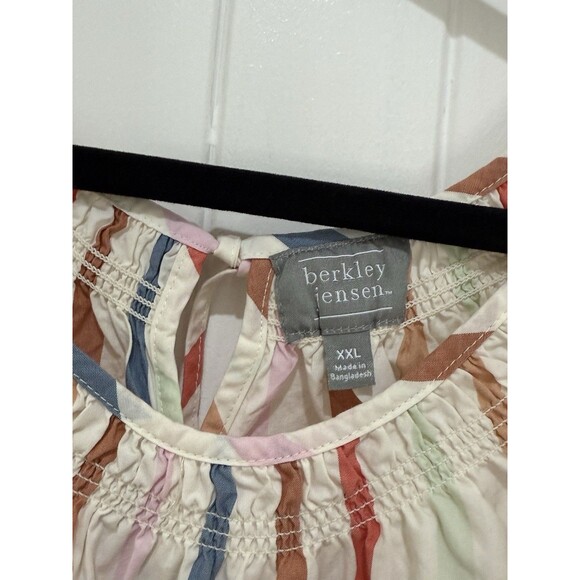 Berkley Jensen Striped Smocked Neck  Blouse Puff Sleeve Relaxed Cropped Sz XXL a - Picture 3 of 7